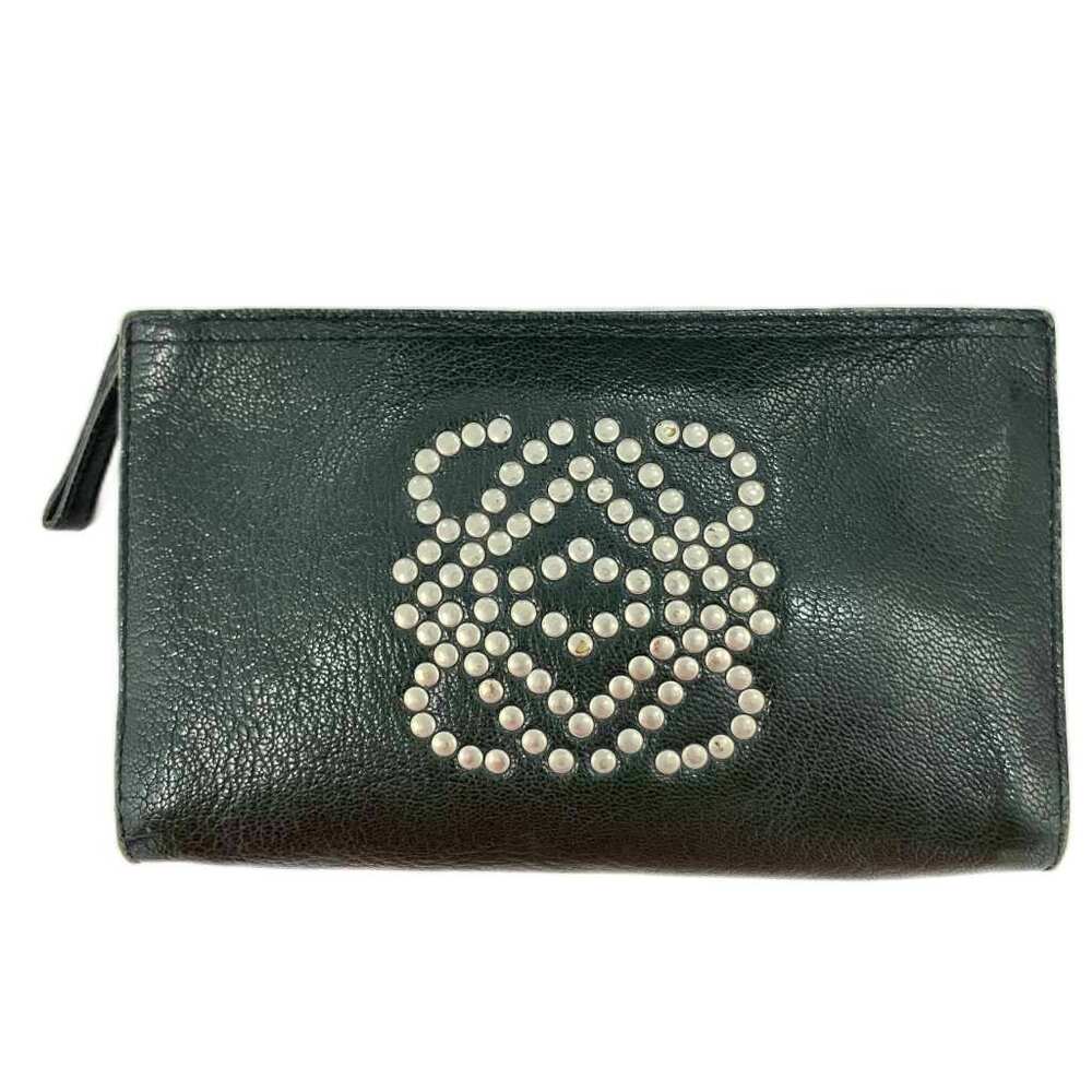 Loewe Pouch Clutch Case Studded Leather Black Silver